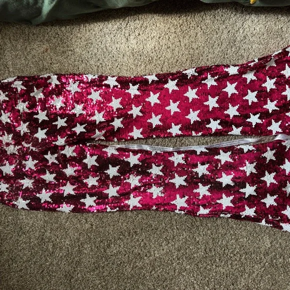 Nasty Gal Pink and White Star Sequin Flare Pants - Picture 5 of 6
